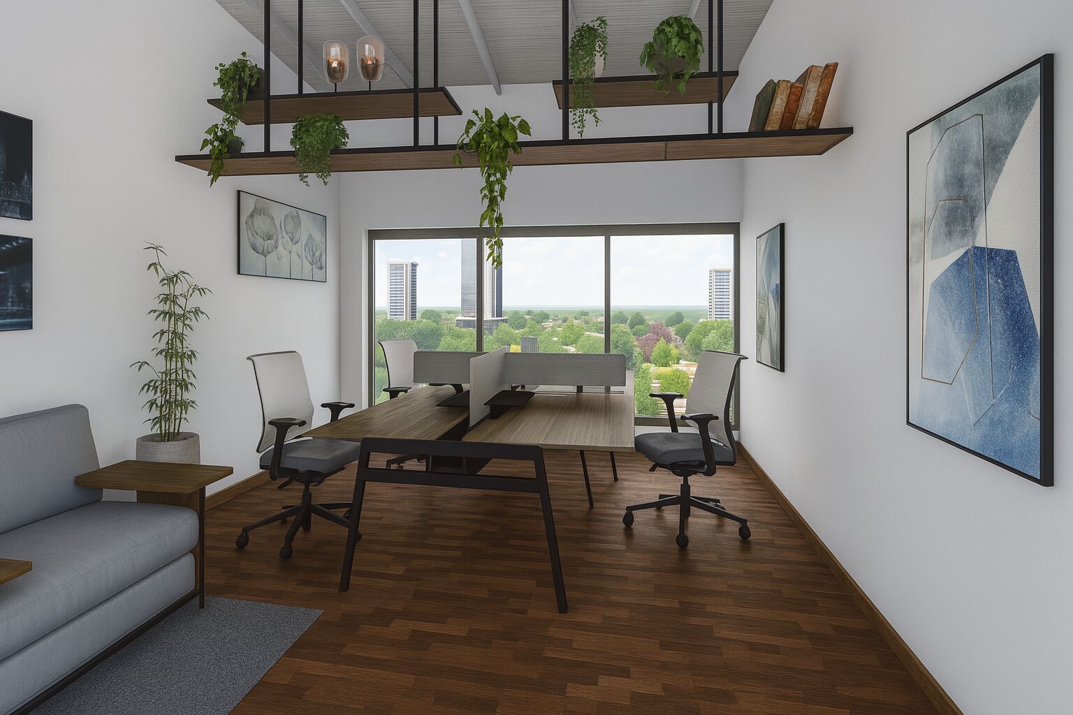 Render del espacio de coworking de Barrio Jara