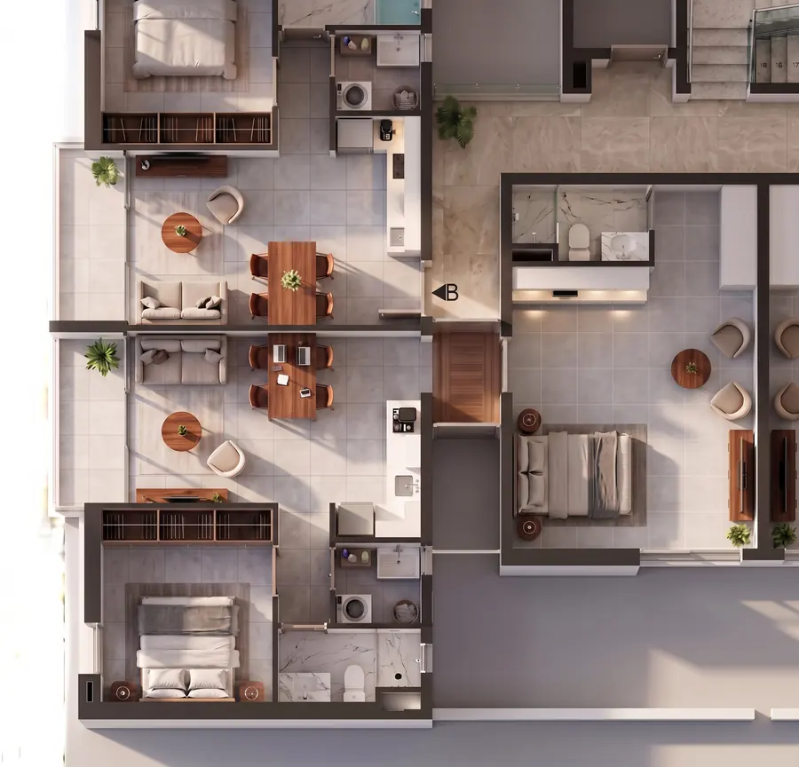 Plano del apartamento de 2 dormitorios de 77 m²