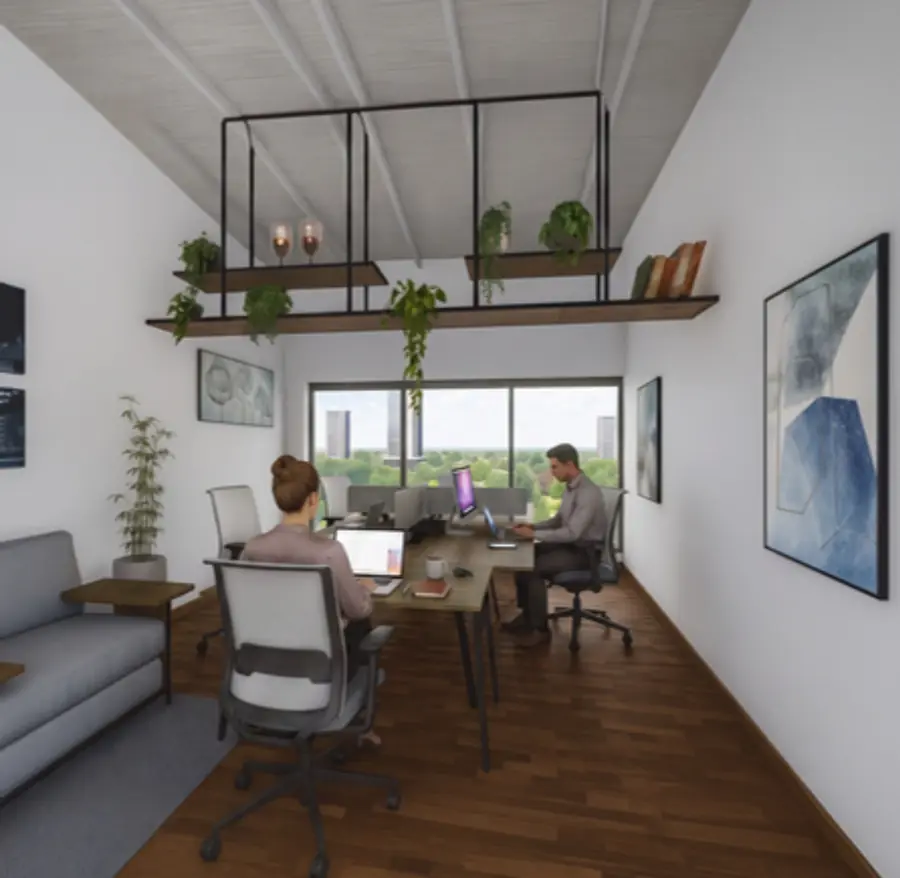 Render del espacio de coworking