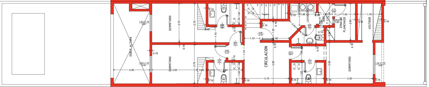 Plano de planta alta del dúplex Villa Aurelia