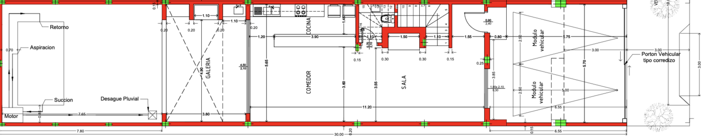 Plano de planta baja del dúplex Villa Aurelia